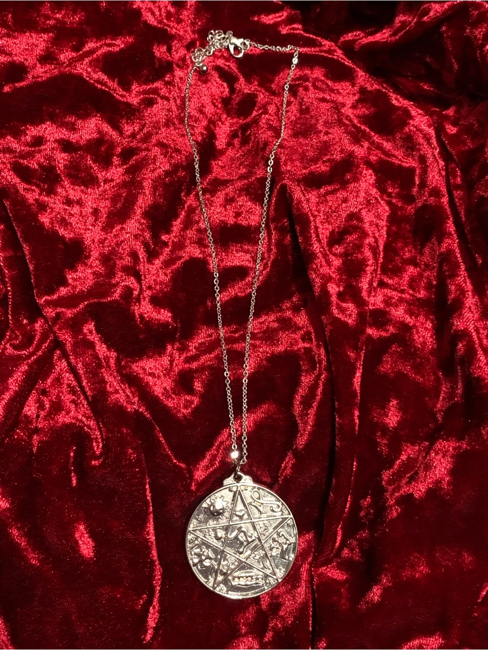 Silver Pentagram Medallion Pendant Necklace - Unbranded